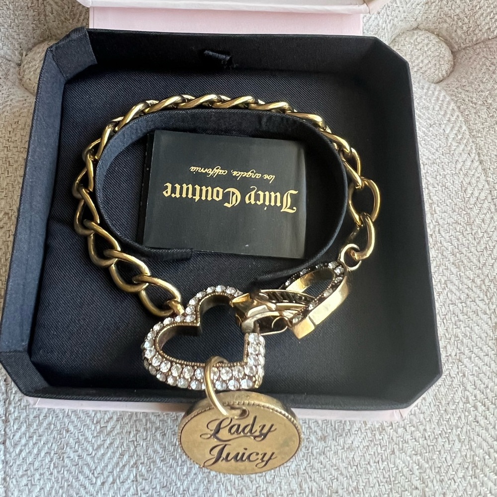 Juicy Couture Gold Bracelet with Heart and Oval Charms